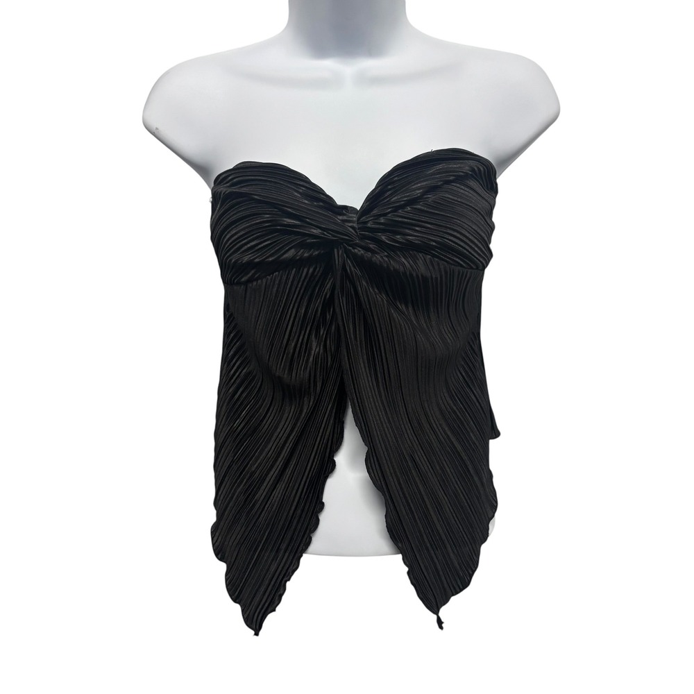 Papermoon Black Plisse Pleated Twist Front Handkerchief Hem Tube Top Womens Med